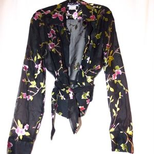 Sheer Gypsy Festival Top Jacket Black Velvet Roses